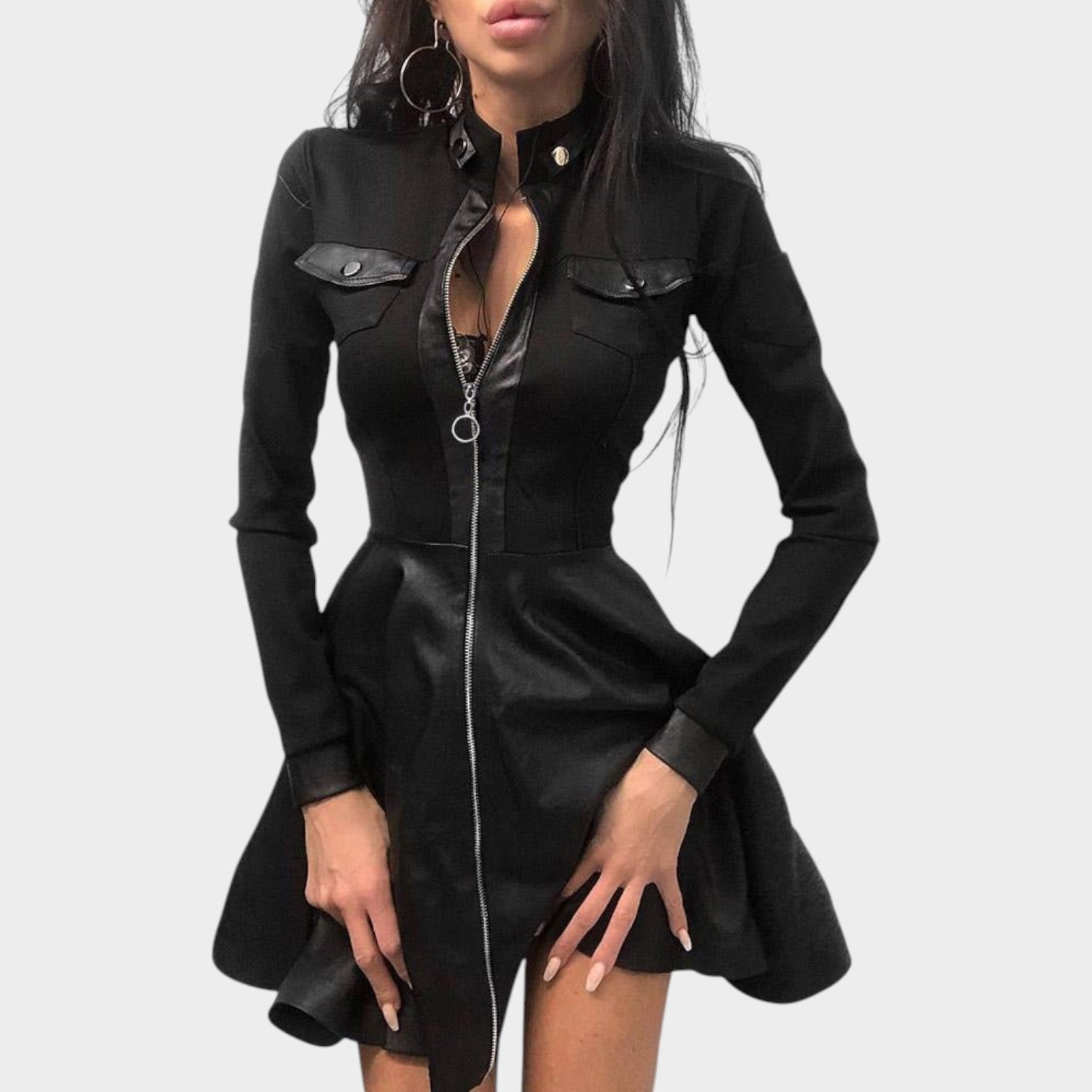 Zip Front Mini Dress