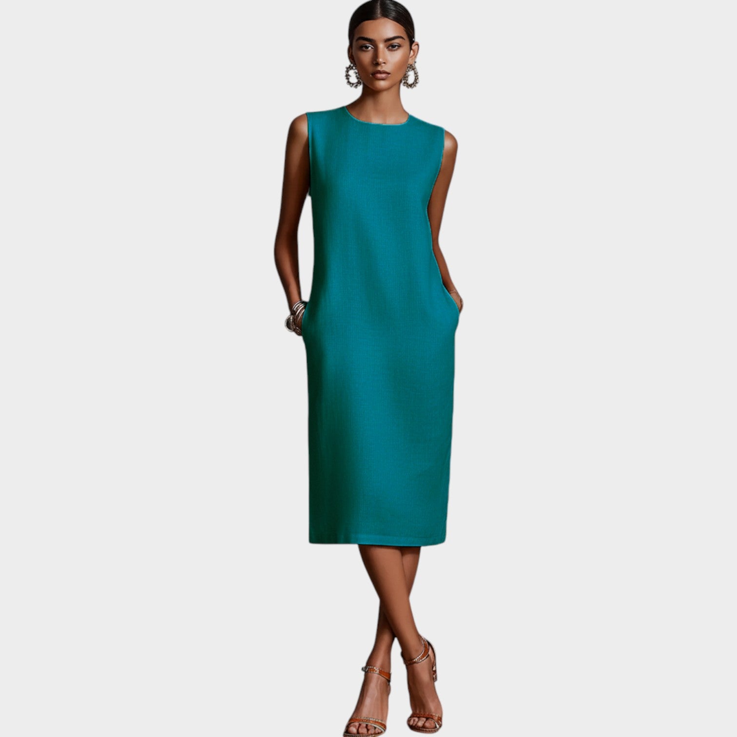Sleeveless Linen Formal Midi Dress