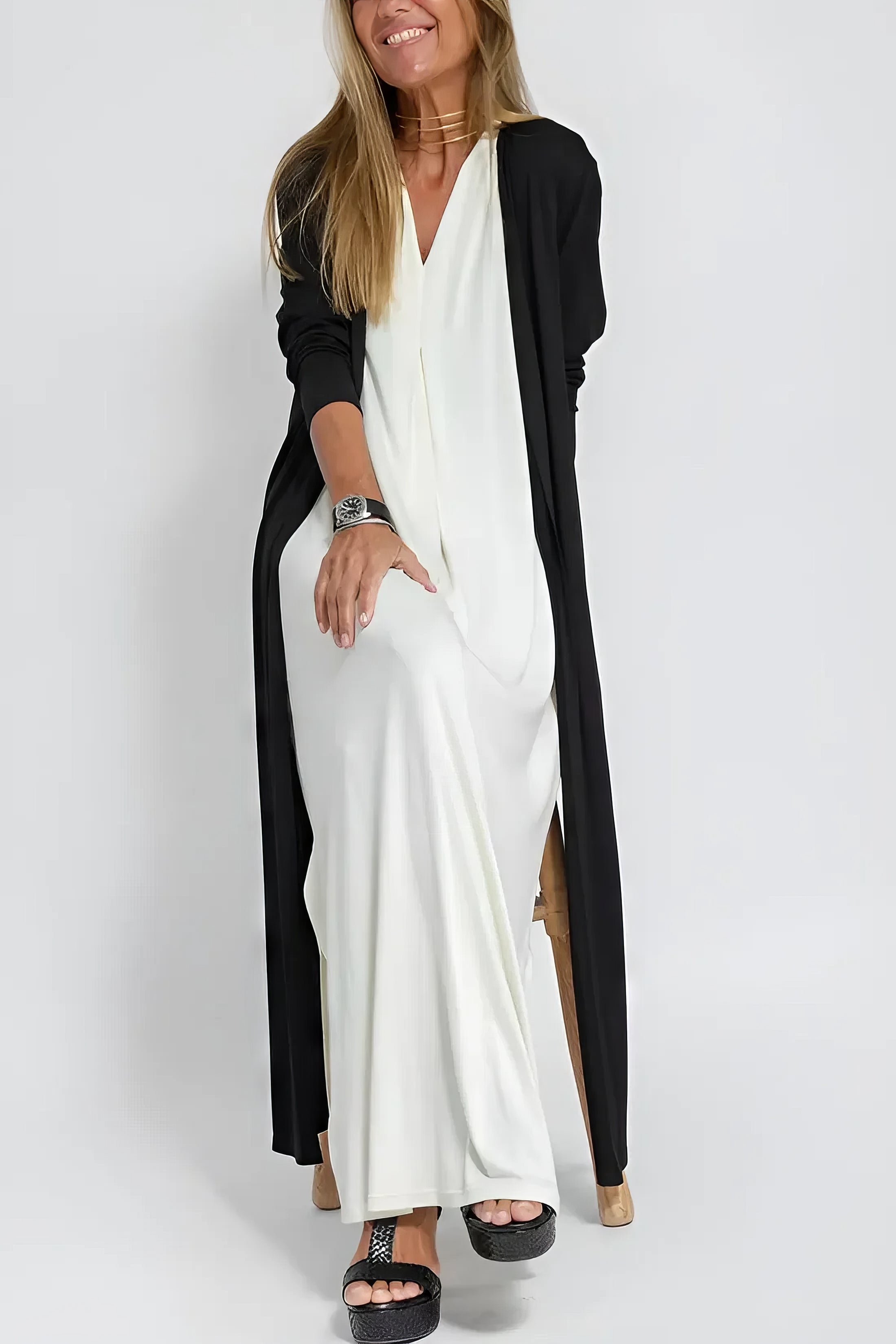 Juno™ | Stylish Long Dress with Matching Cardigan