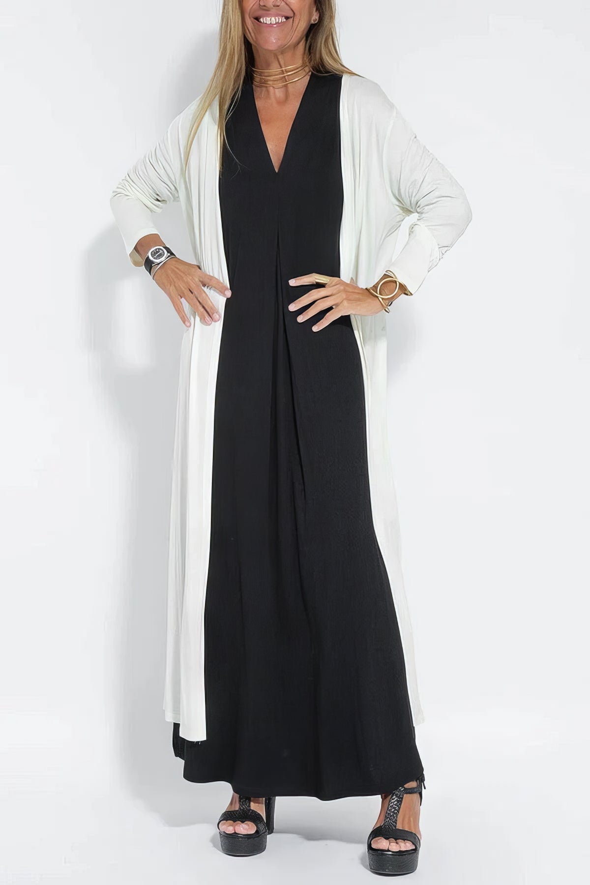 Juno™ | Chic Long Dress with Matching Cardigan