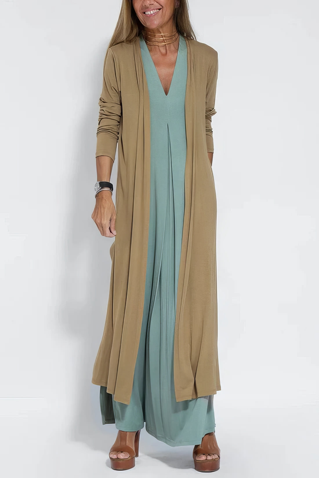 Juno™ | Chic Long Dress with Matching Cardigan