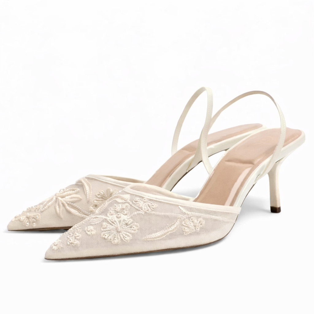 Zephyr | Women's Embroidered Slingback Kitten Heels