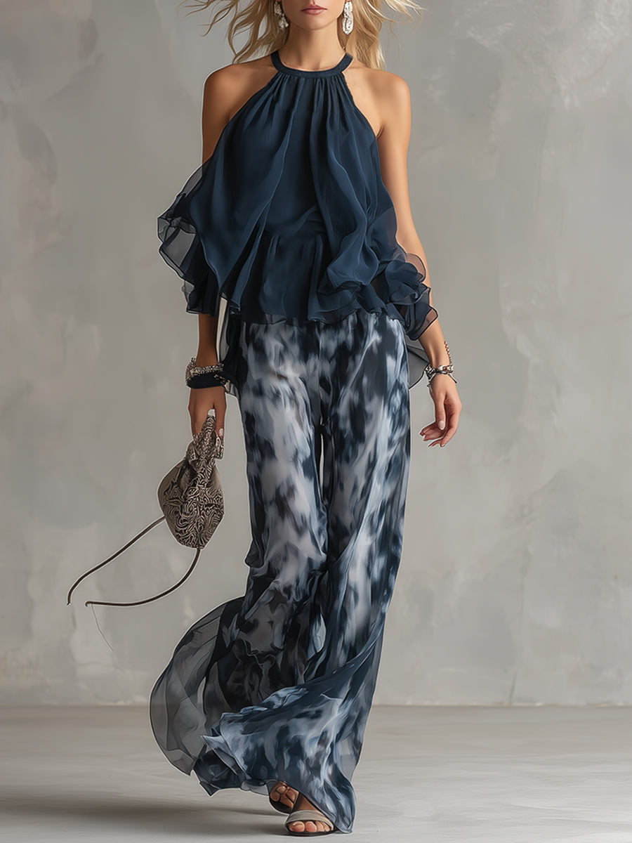 Zephyra | Women's Halter Neck Wide Leg Two-Piece Outfit