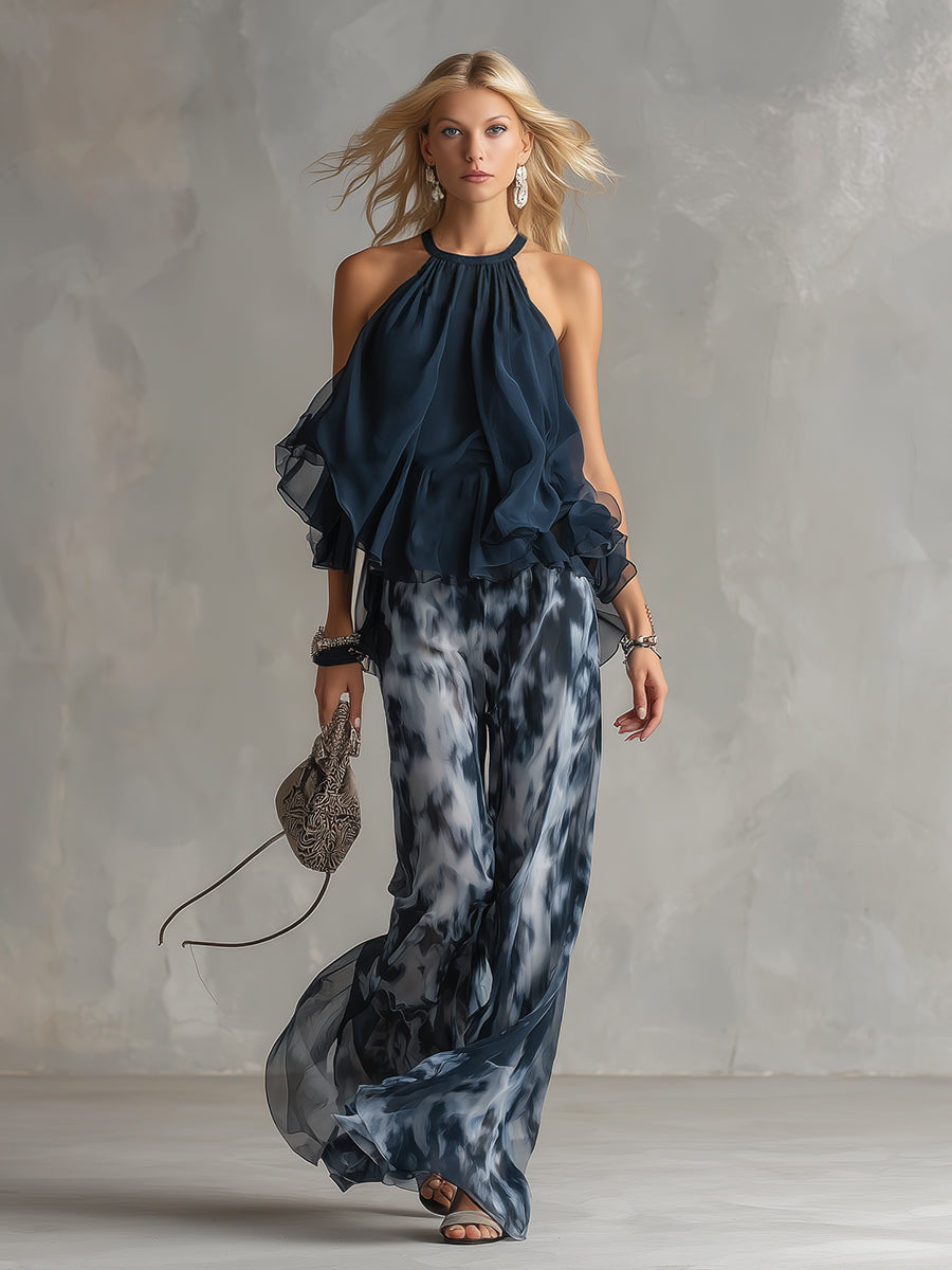 Zephyra | Women's Halter Neck Wide Leg Two-Piece Ensemble